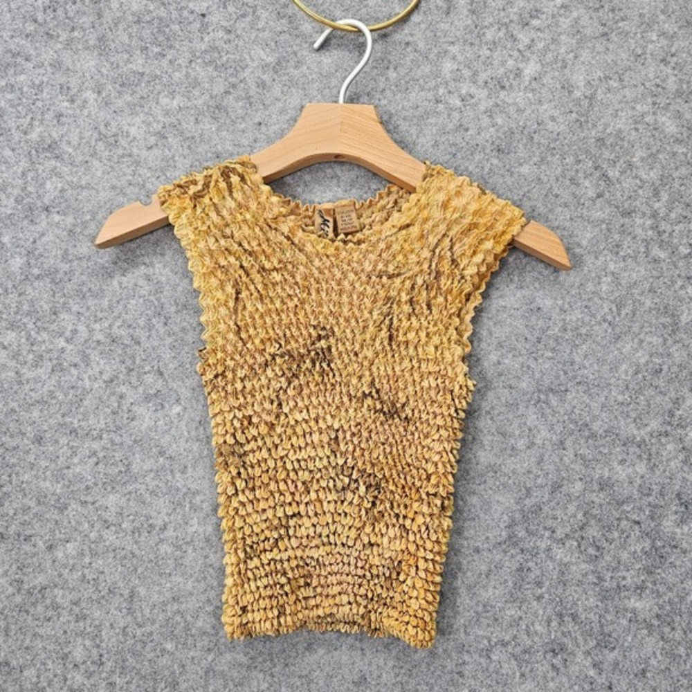 Tie Dye Popcorn Crop Tank Top Women XS S Yellow Stretch Y2K Grunge MILANO